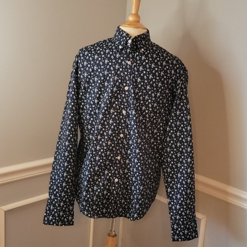 J.CREW NeW‎ Navy White Floral Slim Untuck Long Sleeve Preppy Button Down Shirt M